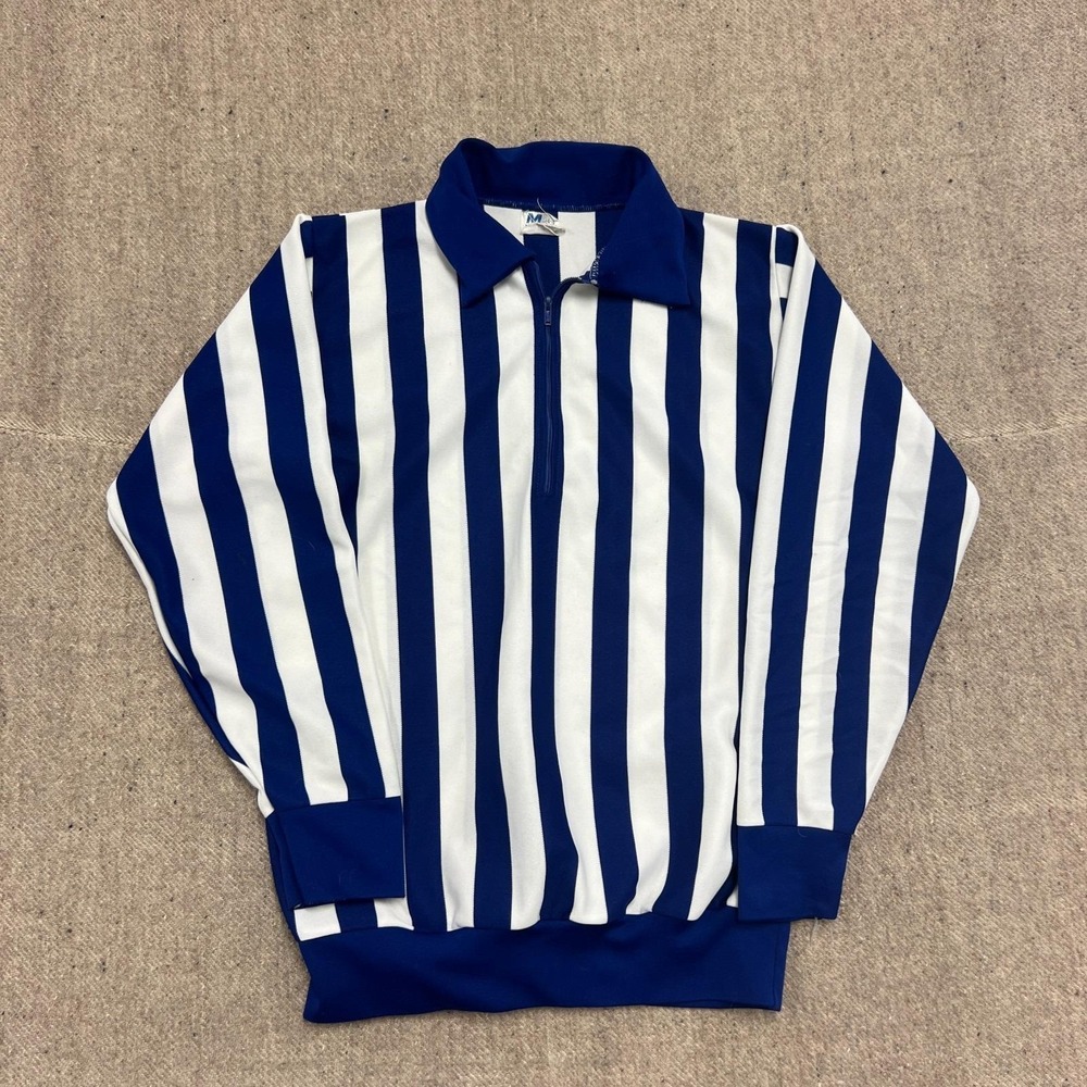 Vintage 1980s Referee Jersey Mens Medium Blue Striped Canada Maska